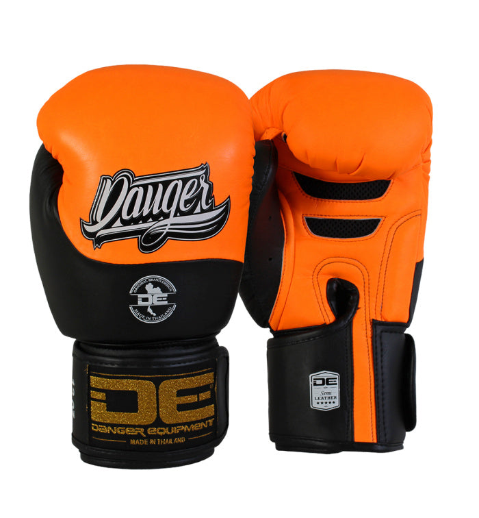Danger Evolution Black Wrist Bokshandschoenen - Semi Leer - Neon Oranje/Zwart