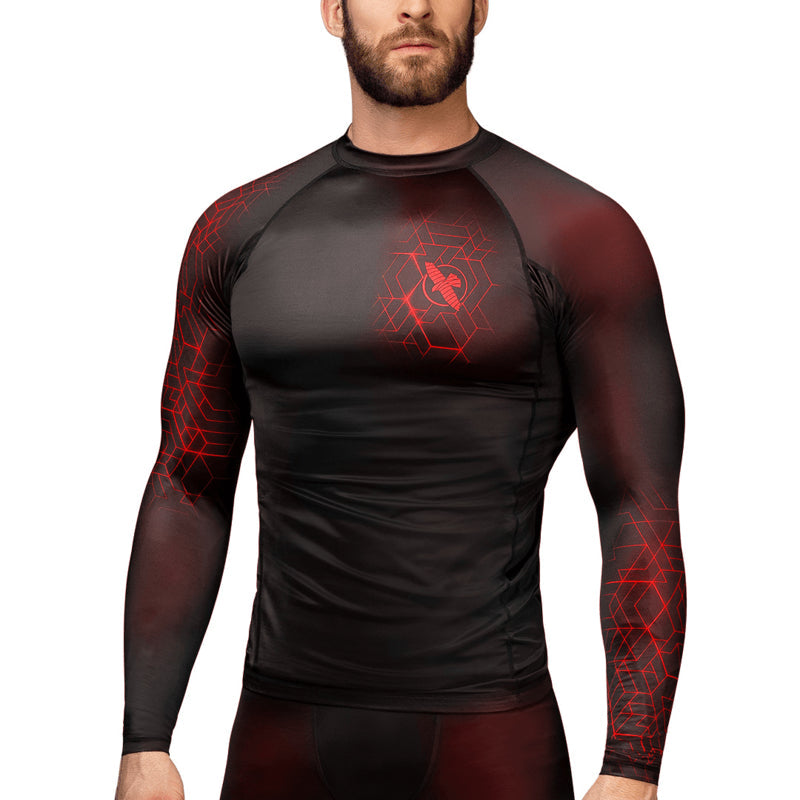 Hayabusa Geo Long Sleeve Rashguard - Zwart / Rood