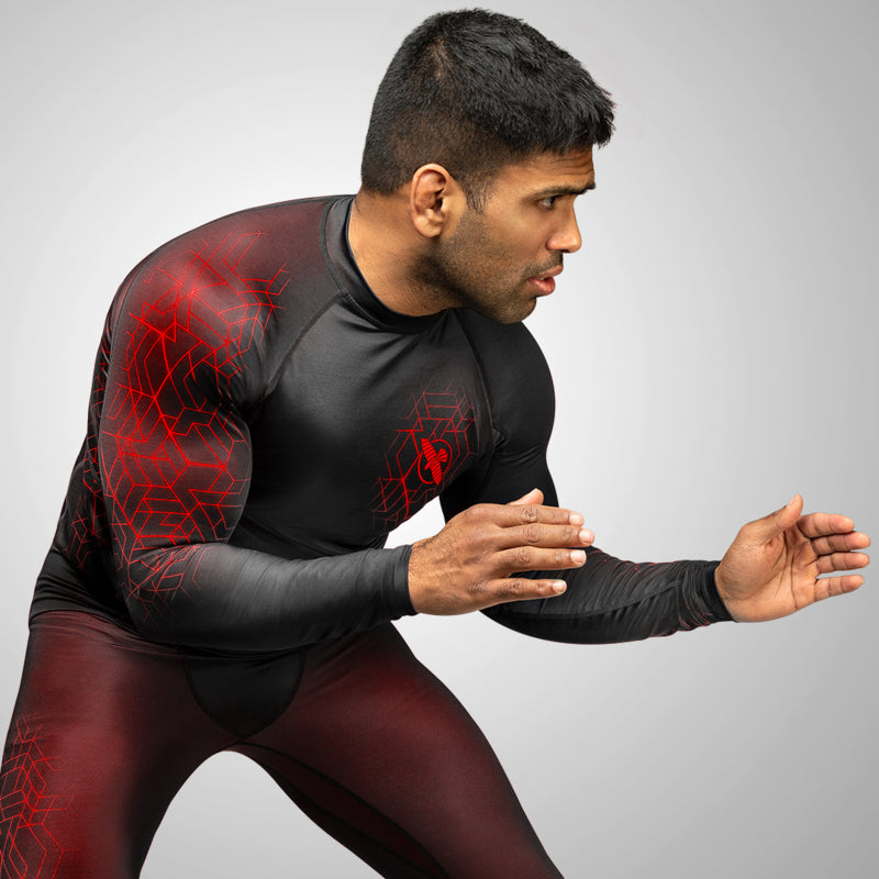 Hayabusa Geo Long Sleeve Rashguard - Zwart / Rood