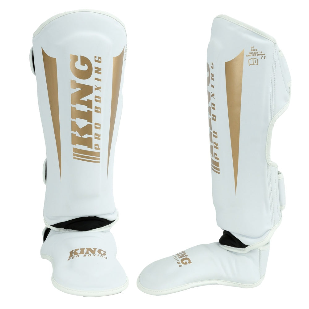 King Pro Boxing Revo 9 Kickboks Scheenbeschermers - Wit/Goud