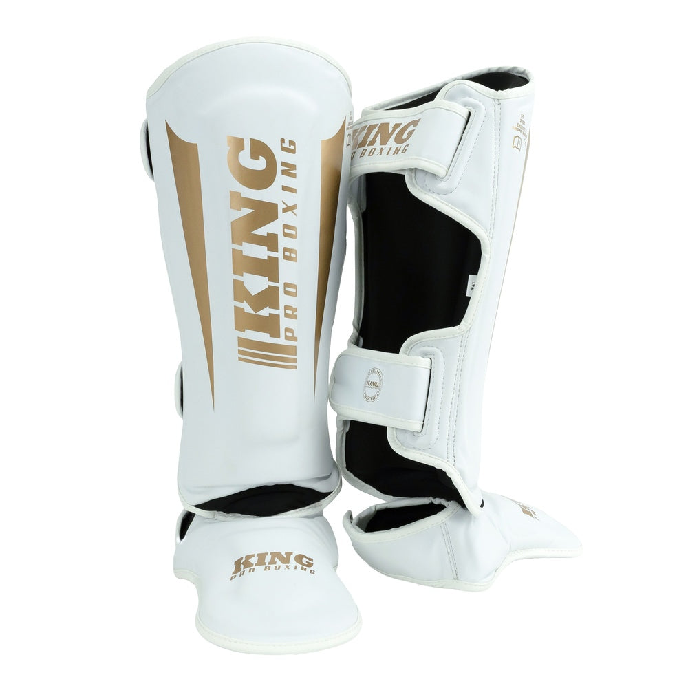 King Pro Boxing Revo 9 Kickboks Scheenbeschermers - Wit/Goud